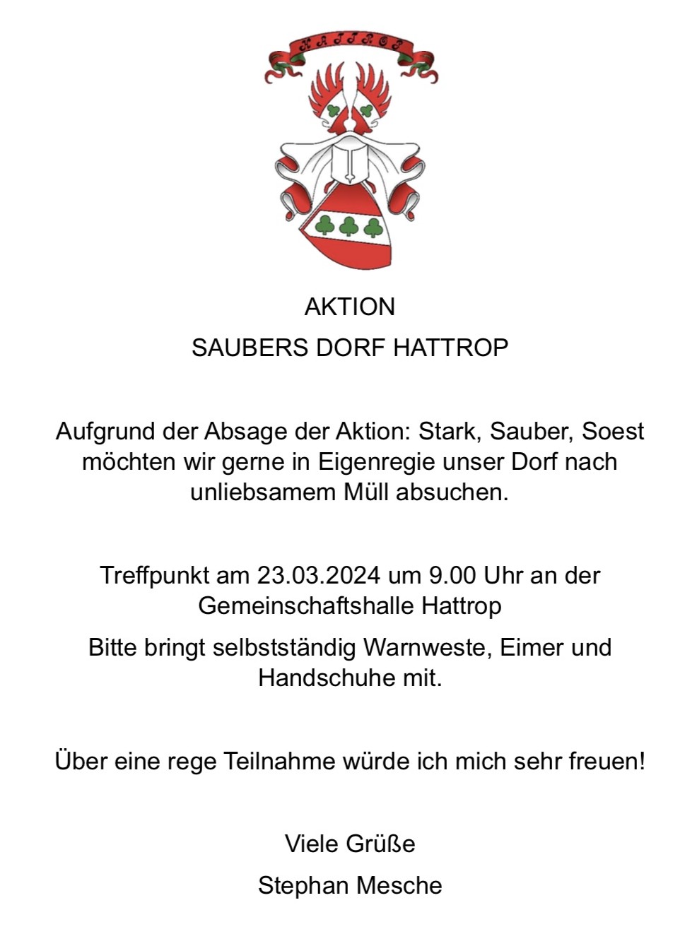 Einladung sauberes Dorf Hattrop